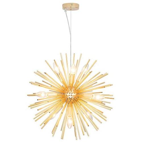 Lampundit Sputnik Chandelier 9 Light Golden Modern Pendant Lighting Gold Industrial Firework Ceiling Light Fixture UL Listed