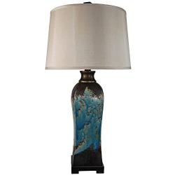 Mazara Modern Table Lamp Ceramic Rust and Blue Beige Tapered Drum Shade Living Room Family Bedroom Bedside Nightstand - Possini Euro Design