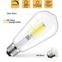 ST58 Vintage LED Edison Light Bulbs 60W Equivalent, 4000K Daylight White, Kohree Dimmable LED Filament Bulbs 6W E26 Base Lamp for Home, Restaurant, Reading Room