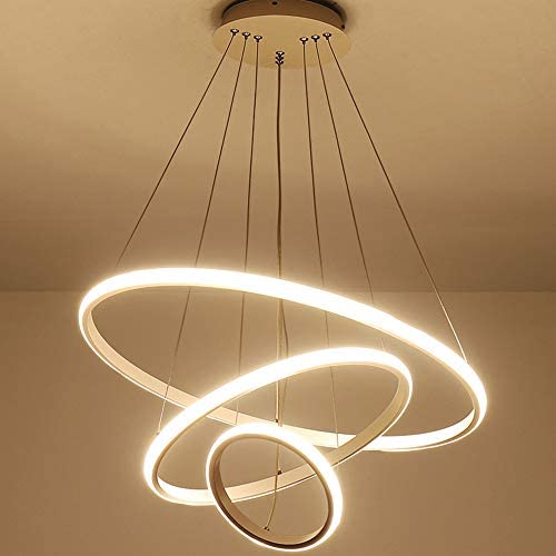 LED Chandelier - Modern LED Chandeliers Dining Table 85W 7500lm LED Dimmable Remote Control 3 Ring 30x45x60CM Hanging Lamp Living Room Ceiling Light Bedroom Height Adjustable (Gold)