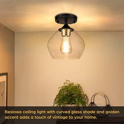 Industrial Semi Flush Mount Ceiling Light with Clear Glass Shade, Vintage Close to Ceiling Light, Farmhouse Hanging Ceiling Light Fixture for Hallway, Dining Room, Bedroom, Entryway, Cafe, Bar, Foyer