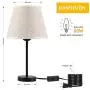 HAITRAL Bedside Table Lamp Set of 2 - Small Modern Table Lamp with Fabric Shade and Black Metal Base, Nightstand Lamps for Bedroom, Dorm,Living Room, Office