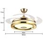 TFCFL 42 Modern Music Ceiling Fan with Light, Invisible Smart Chandelier Fan with Bluetooth Player Remote Control 4 Retractable Blades 3 Colors for Dining Room Bedroom (Gold)