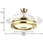 TFCFL 42 Modern Music Ceiling Fan with Light, Invisible Smart Chandelier Fan with Bluetooth Player Remote Control 4 Retractable Blades 3 Colors for Dining Room Bedroom (Gold)