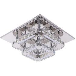 Modern Crystal Ceiling Light Not Dimmable Flush Mount Chandeliers K9 Crystal 8K Stainless Steel LED Mini 2-Square Ceiling Light, 120lm/w CRI>80 Cool White 6000k, Chrome, by Kai