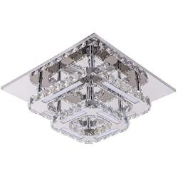 Modern Crystal Ceiling Light Not Dimmable Flush Mount Chandeliers K9 Crystal 8K Stainless Steel LED Mini 2-Square Ceiling Light, 120lm/w CRI>80 Cool White 6000k, Chrome, by Kai