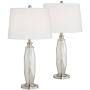 Carol Modern Table Lamps Set of 2 Mercury Glass Column White Drum Shade for Living Room Family Bedroom Bedside Nightstand - 360 Lighting