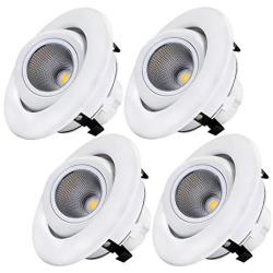 Sun & Star 4 Inch Dimmable Gimbal LED Recessed Lighting Fixture, Directional Retrofit Downlight, 3000K Warm White, CRI90+, 10W(75W Equiv.) Energy Star & UL-Listed, Pack of 4