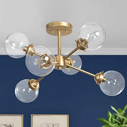 KSANA Gold Semi Flush Mount Ceiling Light, Gold Chandeliers for Dining Rooms, Kitchen, Living Room, D25.2''x H13''