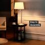 Brightech - Madison LED Floor Lamp with USB Charging Ports - Mid Century Modern Bedside Nighstand Table - End Table with Shelves for Living Room Sofas - White Shade