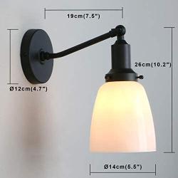 Permo Industrial Vintage Slope Pole Wall Mount Single Sconce with 5.5'' Oval Dome Milk White Glass Shade Wall Sconce Light Lamp Fixture (Black)