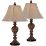 Regio Traditional Table Lamps Set of 2 Carved Brown Leaf Tan Sheer Fabric Square Bell Shade for Living Room Family Bedroom - Regency Hill