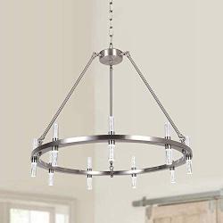 MEEROSEE Nickel Chandelier Modern LED Chandeliers D29.52'' Acrylic Shade 18 Lights Round Farmhouse Dining Room Pendant Lighting Fixture for Island Kitchen Living Room Dimmable