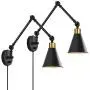 Swing Arm Wall Light Fixture with Dimmable Switch, Set of 2 Plug in Wall Sconce Lamp, Farmhouse Wall Reading Light for Bedroom Living Room Hallway, Brass