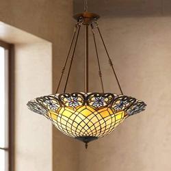 Mila Bronze Pendant Chandelier 24 1/2'' Wide Tiffany Style Art Glass Shade 4-Light Fixture for Dining Room House Foyer Kitchen Island Entryway Bedroom Living Room - Robert Louis Tiffany