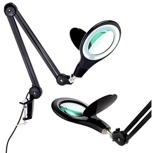 Brightech LightView PRO - Comfortable LED Magnifying Glass Desk Lamp for Close Work - Bright 2.25x Magnifier Lighted Lens - Puzzle, Craft & Reading Light for Table Top Tasks - Black