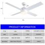 Ceiling Fan with Lights and Remote Control,SNJ 52 Inch Modern Ceiling Fan for Living Room Bedroom Dining Room,Indoor (White)