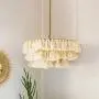 LITFAD 3-Tier Fringe Girls Room Hanging Lamp Hand-Weaving Rope Single Modernist Pendant Ceiling Light Creative Pendant Light Chandelier in Beige for Living Room Dining Room Bedroom