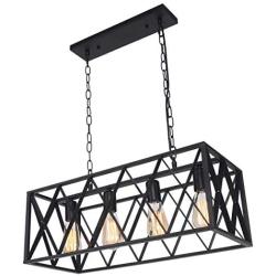 SGLfarmty Rectangular Vintage Rustic 4-Light Black Hanging Pendant Island Light Fixtures for Kitchen Farmhouse, Bar, Dining Room