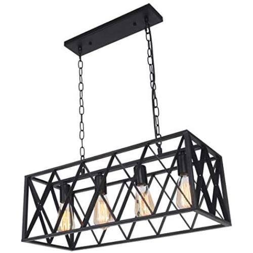 SGLfarmty Rectangular Vintage Rustic 4-Light Black Hanging Pendant Island Light Fixtures for Kitchen Farmhouse, Bar, Dining Room SGLfarmty Rectangular Vintage Rustic 4-Light Black Hanging Pendant Island Light Fixtures for Kitchen Farmhouse, Bar, Dining Room