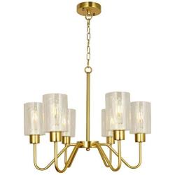 BAODEN 6 Lights Brushed Brass Mid Century Chandelier Modern Sputnik Pendant Light with Clear Glass Shades Contemporary Lighting Fixtures for Dining Kitchen Island Bedroom Lighting (Gold)