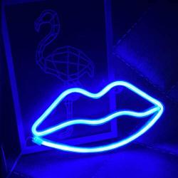 DANIDEER Led Neon Sign Art Decorative Lights Table Decoration Neon Lamp with Base for Kids boy and Girl Bedroom Unique Gift for Any Occasion (Blue Lips)