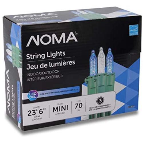 NOMA Premium Mini LED Christmas Lights | 70 Blue & Pure White String Lights | Indoor & Outdoor| 23.6-Foot Strand