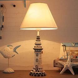 LITFAD 1 Light Lighthouse LED Reading Light Modern Bedside Table Lamp Nautical Style Resin Desk Lamp in Blue for Bedroom Kids Room Office - White