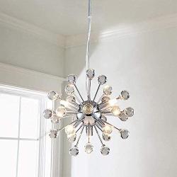 Saint Mossi Crystal Vintage Pendant 6-Lights G9 Base Modern Chrome Sputnik Hanging Light Industrial Hanging Pendant Light Fixture for Kitchen Dining Room Bedroom