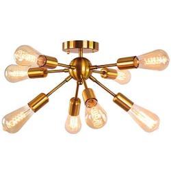 Sputnik Chandelier Modern Ceiling Light Industrial Pendant Lamp Vintage Vintage Semi Flush Mount Ceiling Light for Kitchen Living Dining Room Hallway Bedroom (Gold-8 Light)