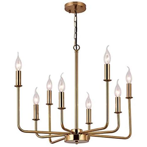 Sivilynus 8 Lights Chandelier Brushed Brass Sputnik Contemporary Pendant Lighting for Dining Room Lighting Farmhouse Ceiling Hanging Light Fixture for Living Room Bedromm Foyer Kitchen