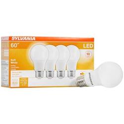 LEDVANCE 73888 046135738883 SYLVANIA, 60W Equivalent, LED Light Bulb, A19 Lamp, 4 Pack, Soft White, Energy Saving & Longer Life, Medium Base, Efficient 8.5W, 2700K, 4 Count