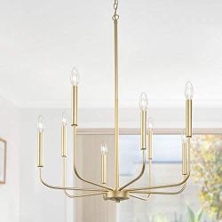 GEPOW Gold Modern Chandelier, 8-Light Candle Light Fixture for Dining Room, Bedroom, Kitchen, Living Room, Foyer, Entryway