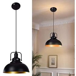 DLLT Black Pendant Light, Vintage Ceiling Hanging Light Fixture Farmhouse Decor, Adjustable Metal Hang Lamp, Industrial Dining Lights Fixture for Kitchen, Bar, Restaurant, Entryway, Warehouse E26