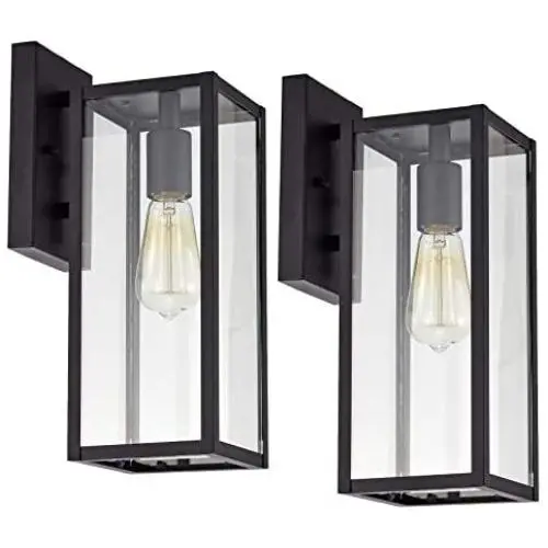 MICSIU Outdoor Wall Light 2 Pack Exterior Lantern Sconce 13.75 Inch Outside Wall Mount Lighting Fixture for Porch, Patio, House in Textured Black Finish with Clear Glass MICSIU Outdoor Wall Light 2 Pack Exterior Lantern Sconce 13.75 Inch Outside Wall Mount Lighting Fixture for Porch, Patio, House in Textured Black Finish with Clear Glass