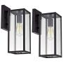 MICSIU Outdoor Wall Light 2 Pack Exterior Lantern Sconce 13.75 Inch Outside Wall Mount Lighting Fixture for Porch, Patio, House in Textured Black Finish with Clear Glass