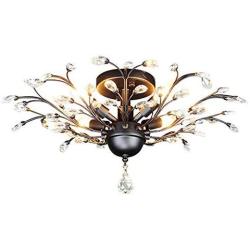 SEOL-LIGHT Vintage Crystal Branches Chandeliers Black Ceiling Light Flush Mounted Fixture With 4 Light 160W