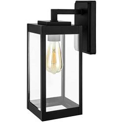 DEWENWILS Outdoor Wall Light, Clear Glass Shade, Matte Black Finish, E26 Socket, Weather Resistant Wall Sconce for Garage, Porch, Backyard, ETL Listed