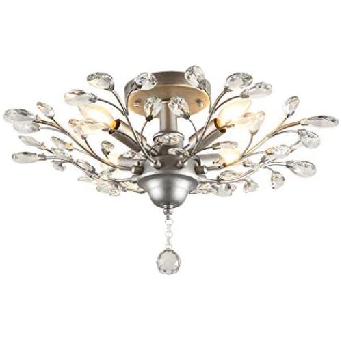 SEOL-LIGHT Vintage Sliver Grey Crystal Branches Chandeliers Ceiling Light Flush Mounted Fixture with 4 Light 160W 24.5''Dia for Bedroom,Living Room,Entryway SEOL-LIGHT Vintage Sliver Grey Crystal Branches Chandeliers Ceiling Light Flush Mounted Fixture with 4 Light 160W 24.5''Dia for Bedroom,Living Room,Entryway