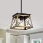 ACLand Pendant Light Fixture 1-Light Ceiling Hanging Lamps for Farmhouse Indoor Kitchen Island Dining Living Room Bar, Wood Texture and Matte Black