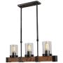 Anmytek C0001 Metal Wood Chandelier Pendant Retro Rustic Loft Antique Lamp Edison Vintage Pipe Sconce Decorative Fixtures and Ceiling Luminaire (Three, Seeded Glass Shade 3 Lights