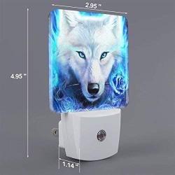 Set of 2 Led Night Lights, Blue Fire Rose Ice Wolf Auto Dusk-to-Dawn Sensor Night Lamp Plug-in Home Decorative for Adult