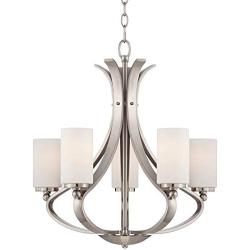 Kadence Brushed Nickel Chandelier 23 1/4'' Wide Modern Opal Frosted Glass 5-Light Fixture for Dining Room House Foyer Kitchen Island Entryway Bedroom Living Room - Possini Euro Design