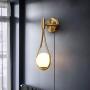 BOKT Modern Glass Wall Lamp Gold Glass Globe Wall Mounted Sconces with On/Off Switch and US Plug, Water Drop Wall Sconce Lighting for Bedsides Bedroom Living Room, Brushed Brass (Plug in)