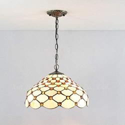 YWYU Tiffany Style Pendant Light Warm Light Stained Glass Vintage Hanging Lamp for Dining Room Bedroom Living Room Corridor Aisle Ceiling Fixture (Color : Beige, Size : 12 inch)