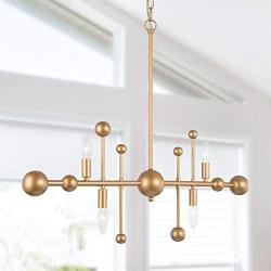 KSANA Gold Chandelier, 4-Light Kitchen Island Lighting Fixtures, 30'' Modern Linear Pendant Lighting for Dining Room, Counter, Closet