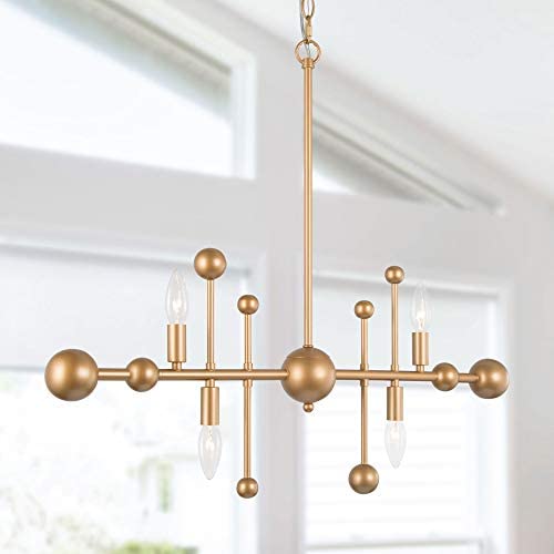 KSANA Gold Chandelier, 4-Light Kitchen Island Lighting Fixtures, 30'' Modern Linear Pendant Lighting for Dining Room, Counter, Closet