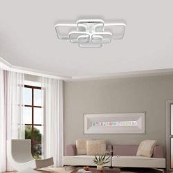 Jaycomey Modern LED Ceiling Light,87W 6 Heads Square Shape LED Ceiling Lights,Cool White 6000K Acrylic Flush Mount Ceiling Lamp for Living Dining Room Kitchen Bedroom(White)