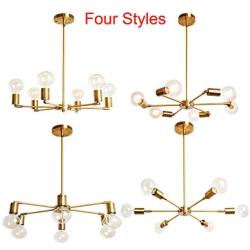 BAODEN 6 Lights Fixture Modern Gold Sputnik Chandelier Brushed Brass Mid Century Pendant Light Semi Flush Mount Hanging Lamps for Dining Bedroom Kitchen Lighting