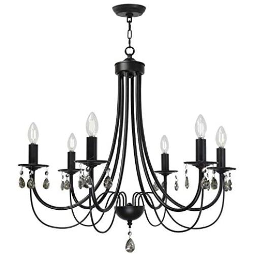 Lucidce Crystal Chandelier Lighting Modern Dining Room Lighting Fixtures Hanging Black 6 Lights Candle Island Pendant Lighting for Bed Room Living Room